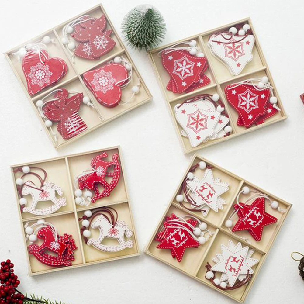 8 шт или 12 DIY снежинки лося Троянские рождественские деревянные подвески