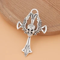 10pcslot tibetan silver large cross skeleton skull charms pendants for necklace diy jewelry making accessories