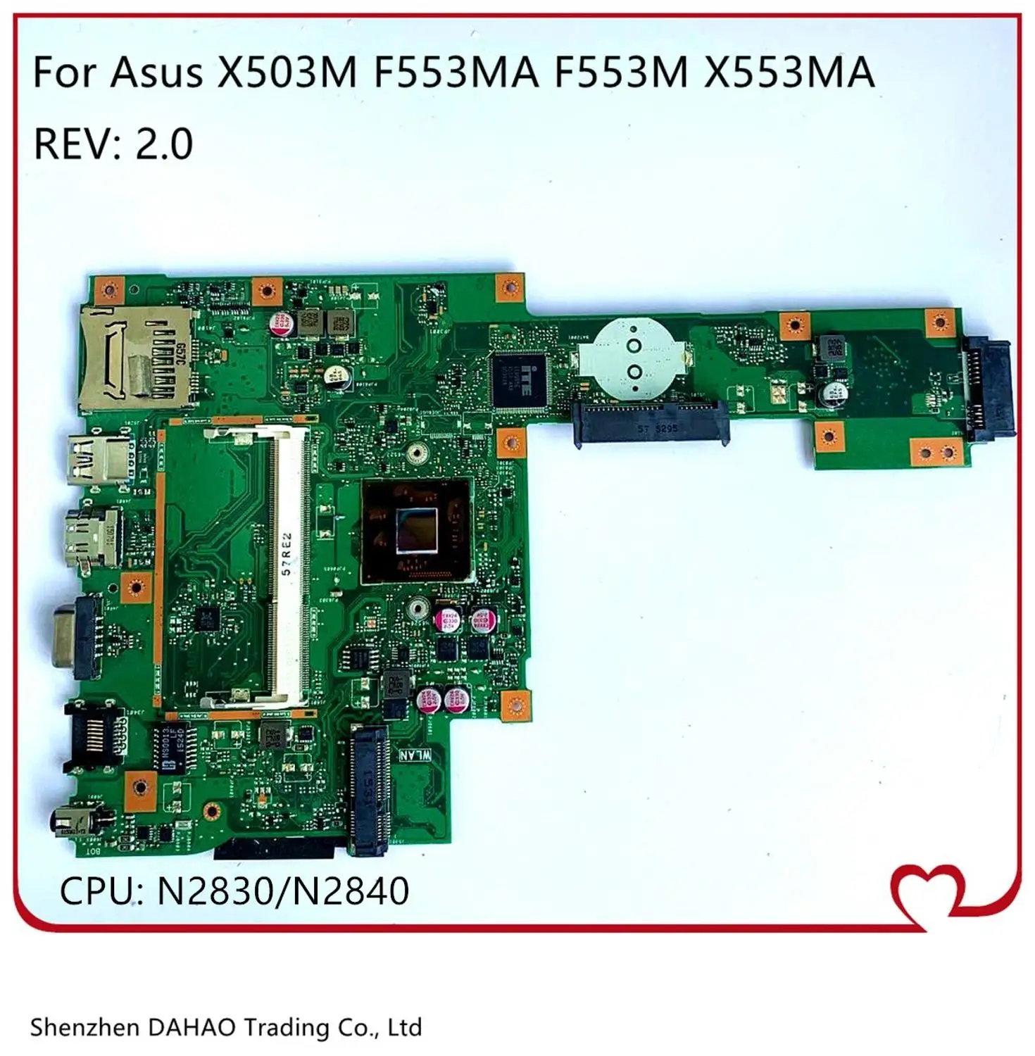 

Оригинальная материнская плата X553MA REV2.0 для Asus X503M F553MA F553M X553MA, материнская плата для ноутбука с процессором N2830 N2840 DDR3 100%, полностью протестир...