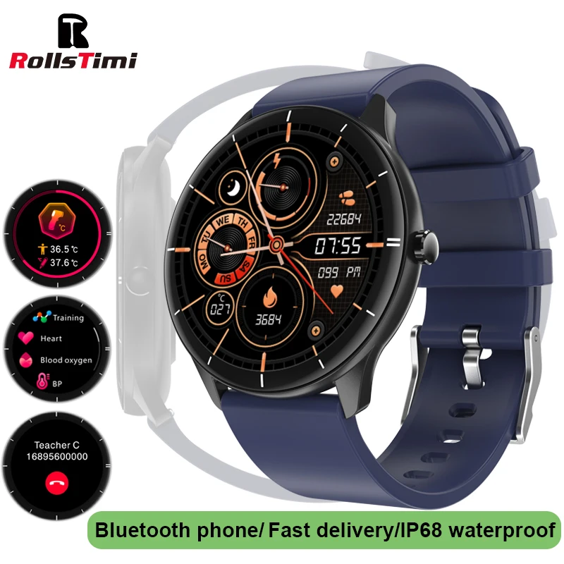 

Rollstimi Smart Watch Men Women Mobile Phone Reminder IP68 Waterproof Fashion Fitness Lady Smart Wristband For Android IOS