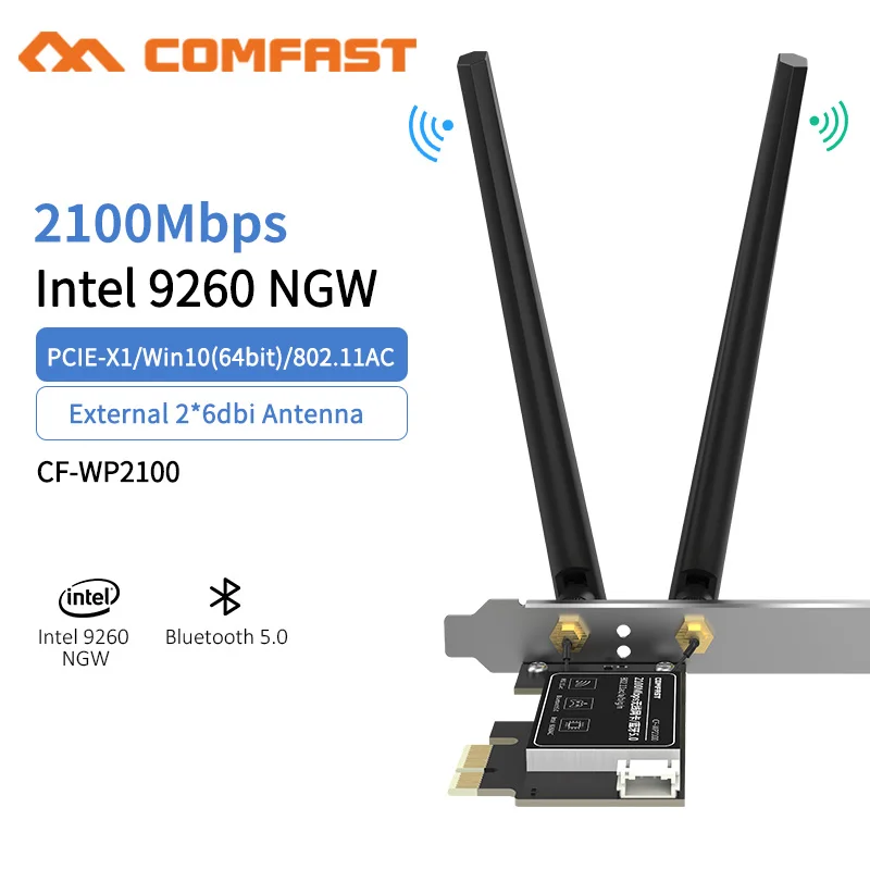 

PCI беспроводная Двухдиапазонная 2100 Мбит/с Intel 9260A PCIE Bluetooth 5,0 Wi-Fi сетевая карта для Win 2,4G/Φ 802,11 AC 5G Wi-Fi адаптер
