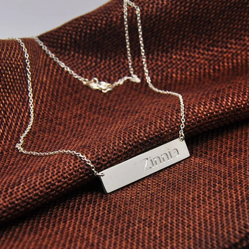 Solid Silver Engraved Name Necklace Personalized Nameplate Tag Fashion Women Jewelry Graduation Gift collier colar