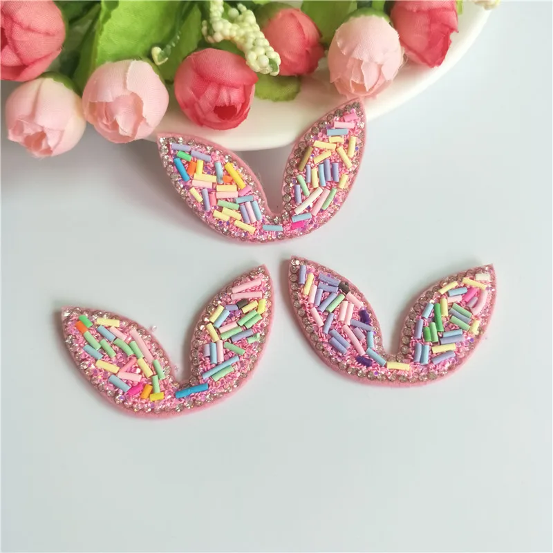 

50pcs/lot Mix style bead rabbit ear Padded appliques for garment decoration DIY handmade headwear accessories