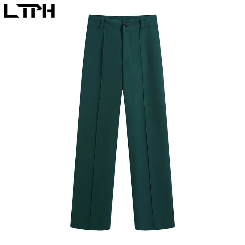 LTPH-Conjunto de 2 piezas de Blazer y pantalones de cintura alta para mujer, conjunto informal de negocios, color verde oscuro, para oficina, primavera, 2021