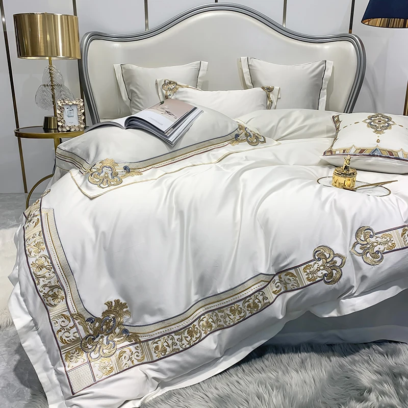 

600TC egyptian cotton Bedding sets Queen King size royal Embroidery Bed Duvet cover Bed sheets linen set 4/7pcs bed set