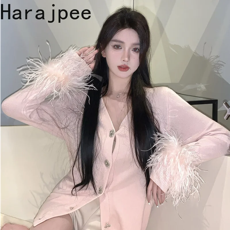 

Harajpee Knitted Cardigan Sweet Chic Korean Patchwork Single Breasted Solid Long Sleeve Coat Commute Autumn New Female Tops