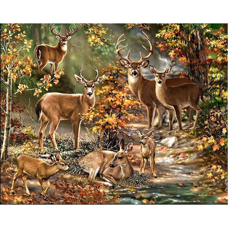 

DIY 5D Diamond Painting Cross Stitch Deer Full Round Drill Diamond Embroidery Mosaic Rhinestone Home Decor Gift