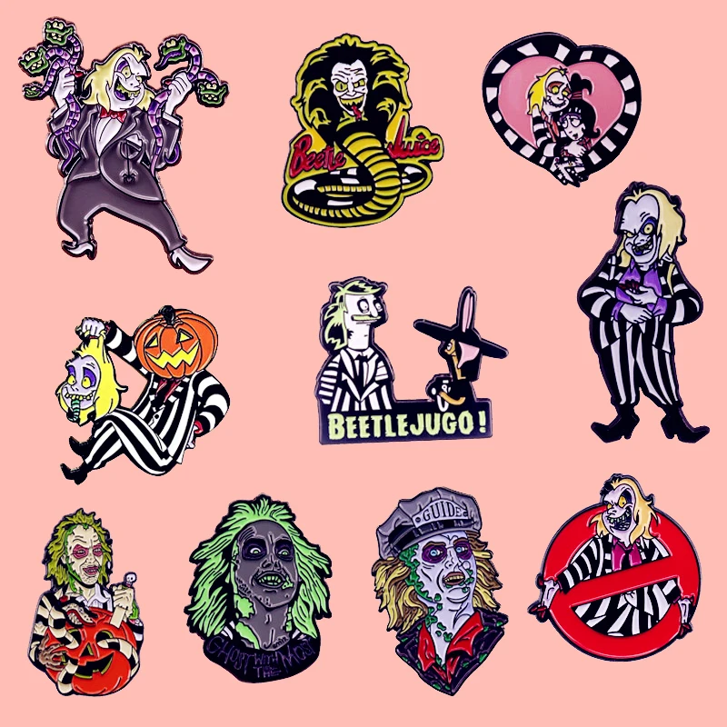 Эмалированная брошь Beetlejuice Alec Болдуин гена Дэвис булавки значки для лацканов