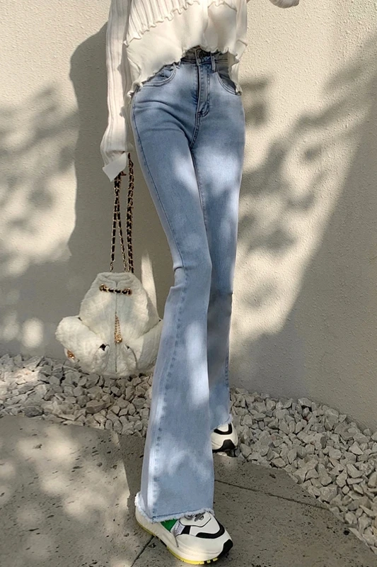 

Blue High Waist Flared Pants Women's 2021 New Spring Autumn Slimming Stretch Jeans Retro Trousers Tide Vintage Jeans