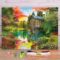 landscape house printed water soluble canvas 11ct cross stitch diy embroidery full kit dmc threads handmade mulina