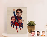 personalized super dad and super children caricature of authentic desktop wood pallet %c3%a7er%c3%a7eve 1