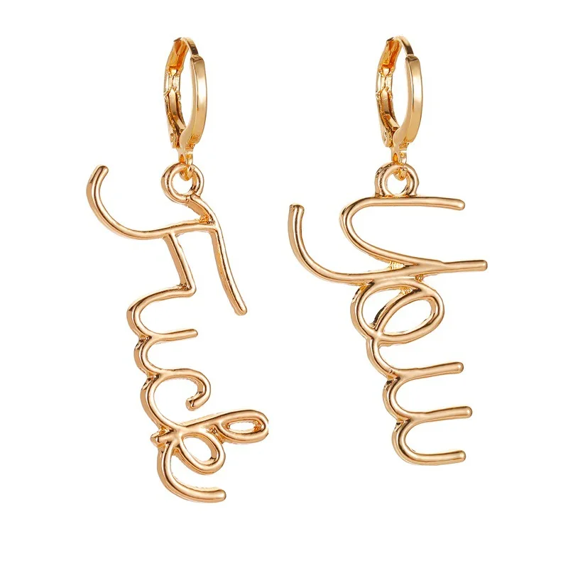 

Personality Asymmetry Letter Dangle Earrings for Women Simple Gold Long Earring Minimalist Jewelry