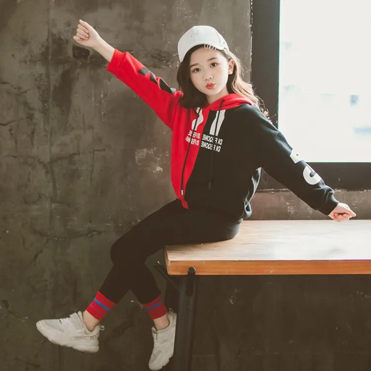 Модный комплект одежды для девочек спортивный костюм подростков весна 2019