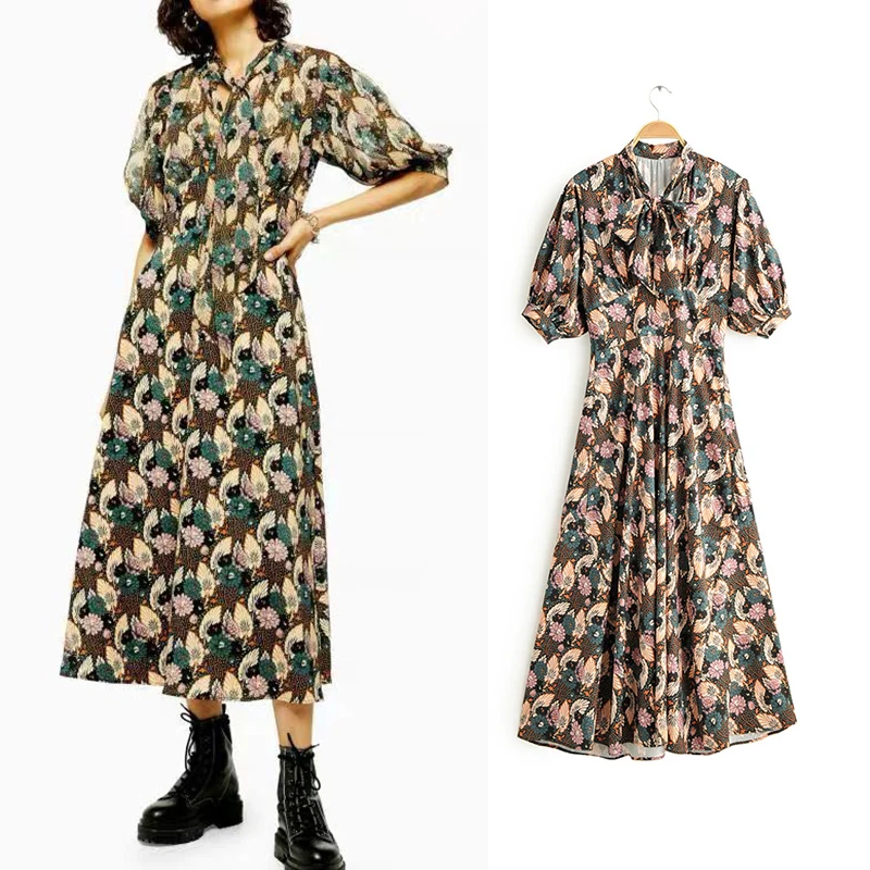 Женское шифоновое платье трапеция za винтажное до середины икры с цветочным