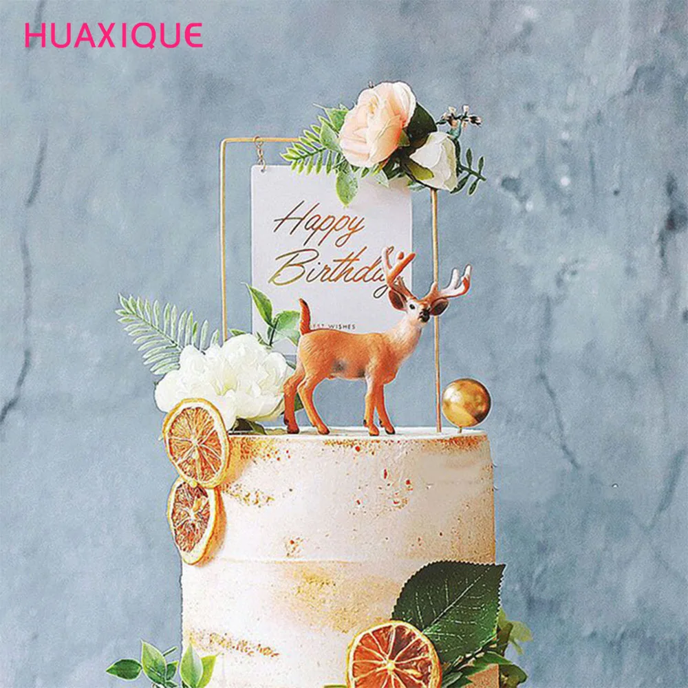 

New Flowers Happy Birthday Cake Toppers Acrylic Gold Silver Birthday Party Cake Dessert Decorations Baby Shower Baking Supplies