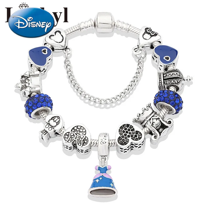 

Disney Cartoon Mickey Mouse Minnie Simple Series Pan's Bracelet Royal Blue Dripping Oil Little Princess Dress Pendant Bracelet
