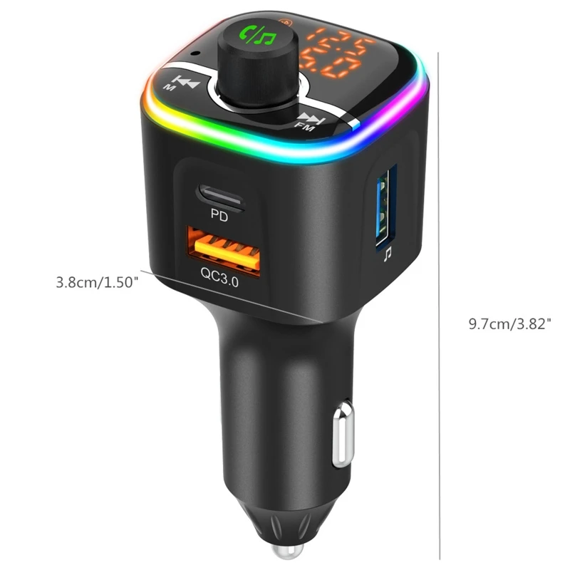

Bluetooth 5.0 FM Transmitter Car Charging Fast Charger QC3.0 USB-C PD Charger U Disk Music Player Car Mp3 Player