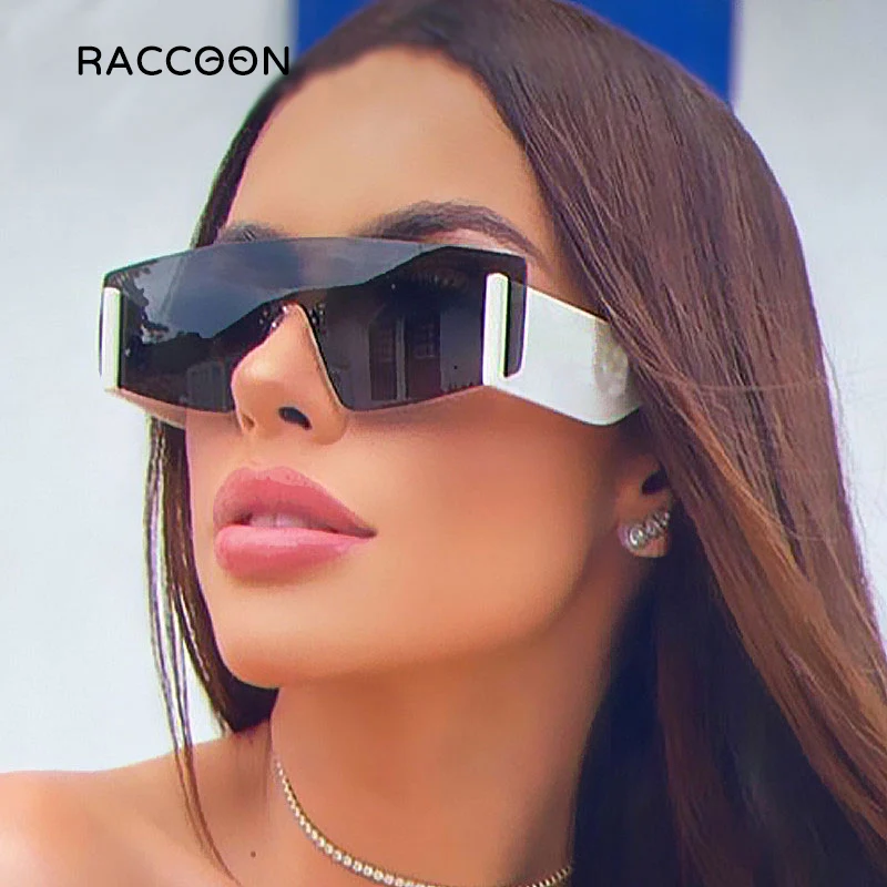 

2021 Punk Cat Eye Sunglasses Women Luxury Brand Rimless One Piece Lens Sun Glasses Men Fashion Wide Leg Hip Hop Eyewear Shades