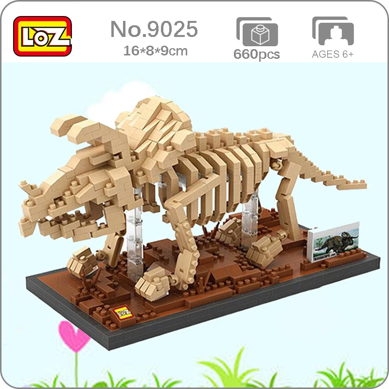 

LOZ 9025 Animal World Dinosaur Fossil Triceratops Skeleton Model DIY Mini Diamond Blocks Bricks Building Toy for Children no Box