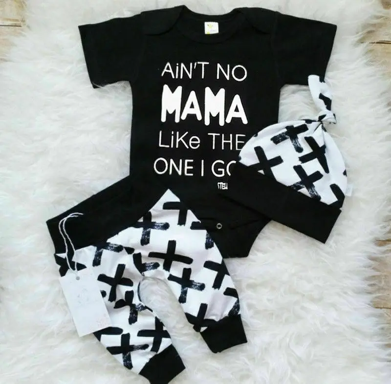 

Newborn Kid Baby Boy 3pcs Clothes Jumpsuit Romper Bodysuit Pants Hat Outfits Set