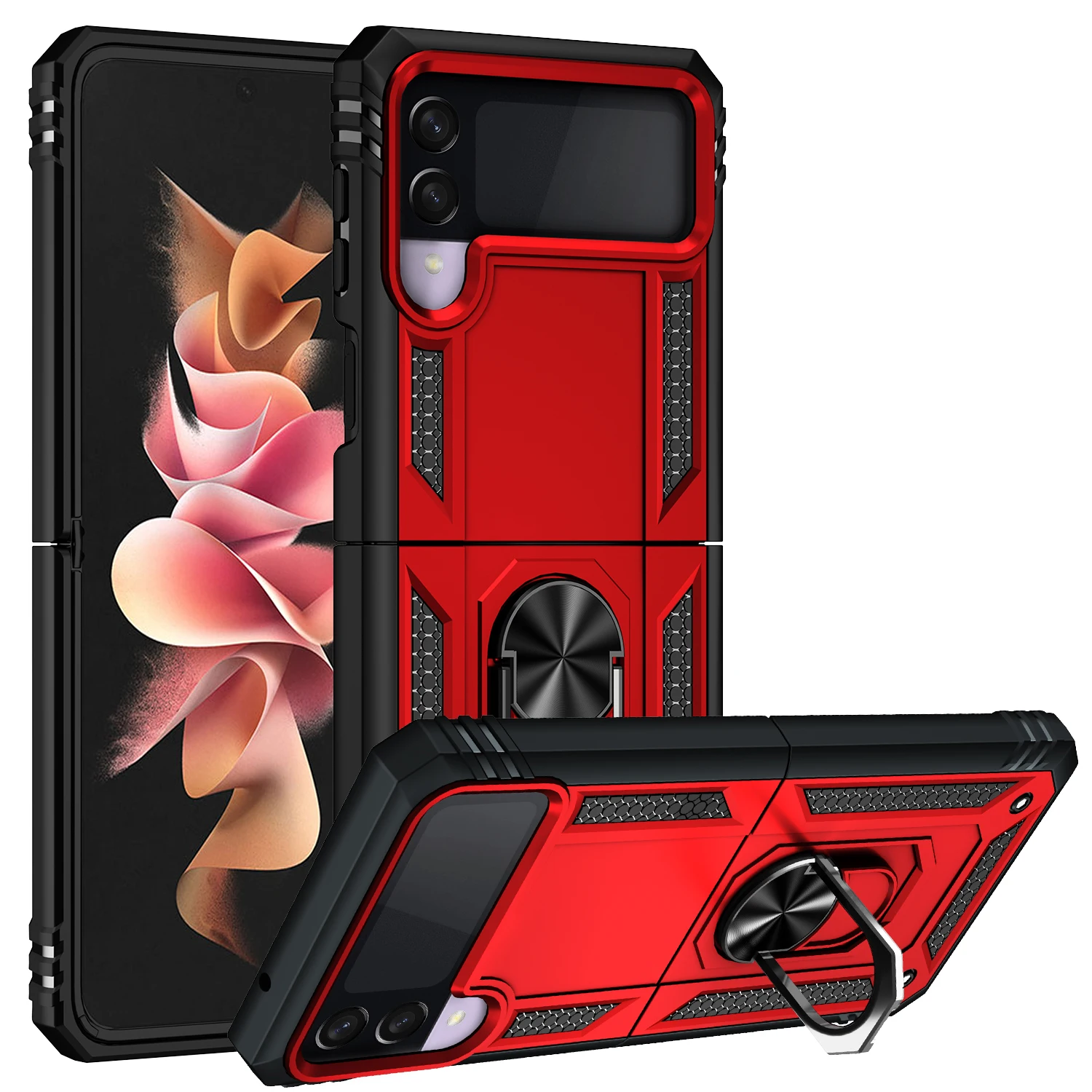 

For Samsung Galaxy Z Flip 3 5G Phone Case Armor Shockproof With Mignetic Ring Stand Rugged For Z Fold 3 5G Anti-fall Back Cover