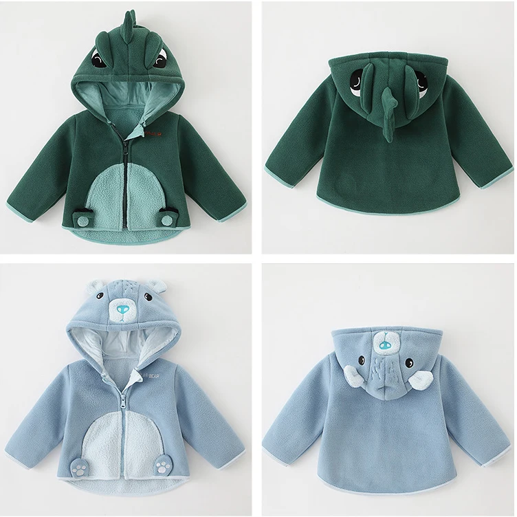 

Winter Dinosaur Kids Polar Fleece Coat for Girls Boys Cartoon Penguin Cubs Bunny Thick Hoodie Coats