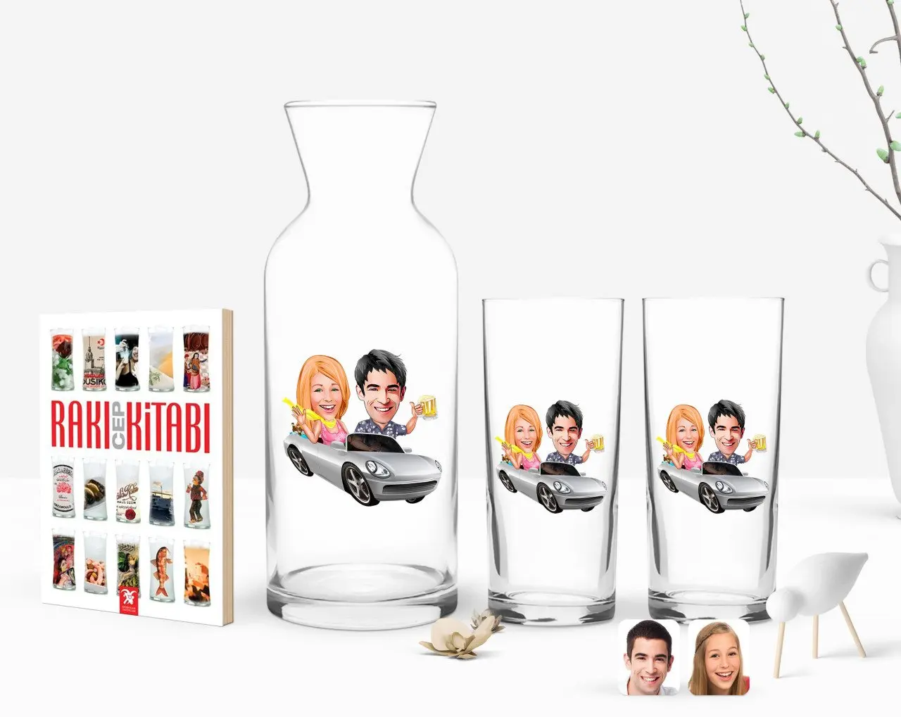 

Персонализированные Цветные принты на День святого Валентина карикатура двойной Arrack чашки графин и карманная книжка подарок Seti-53