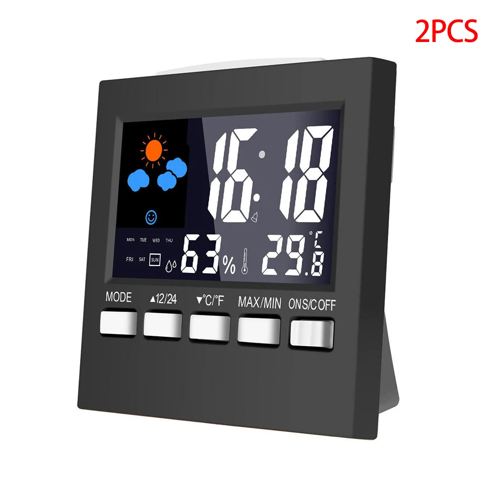 

2 Pieces Electric Desktop Clock Alarm Colorful LCD Screen Sound Control Backlight Digital Clock Date Time Calendar Desk Watch