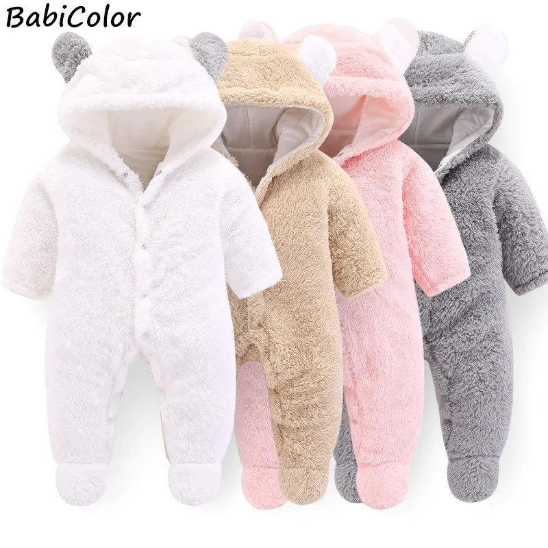 

Newborn baby winter warm rompers toddler boys girls long sleeve velvet thick jumpsuits for baby infant overalls soft sleepwear