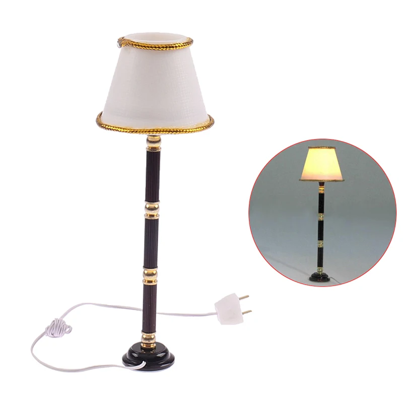 

1:12 миниатюрная Напольная Лампа для кукольного домика с электрической проволочной вилкой, 12 В, светильник для кукольного домика, наклейки, Н...