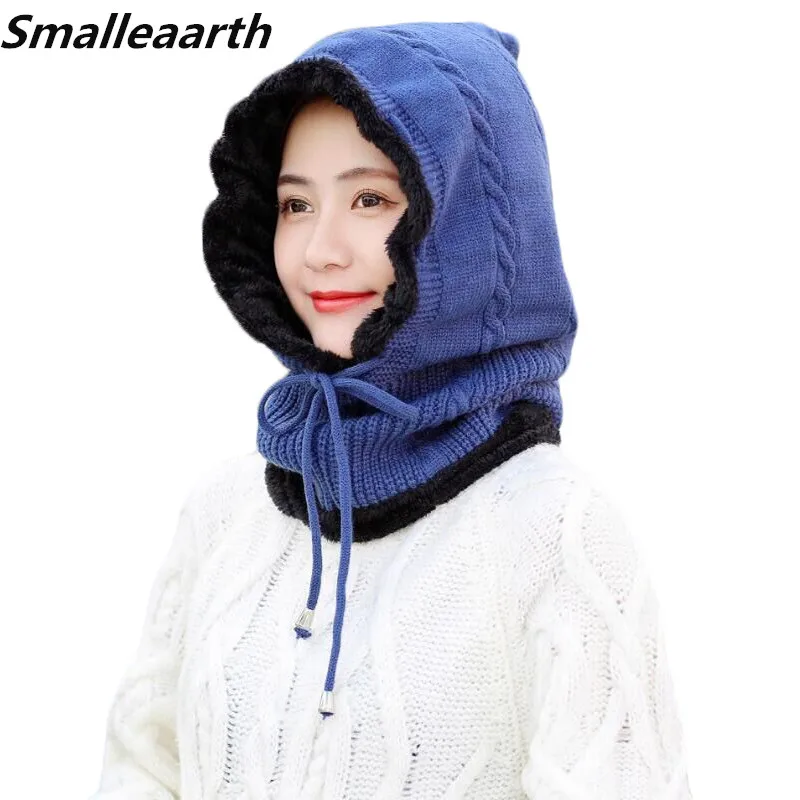 Зимние теплые шапки облегающие для женщин плюс бархатная вязаная шапка с