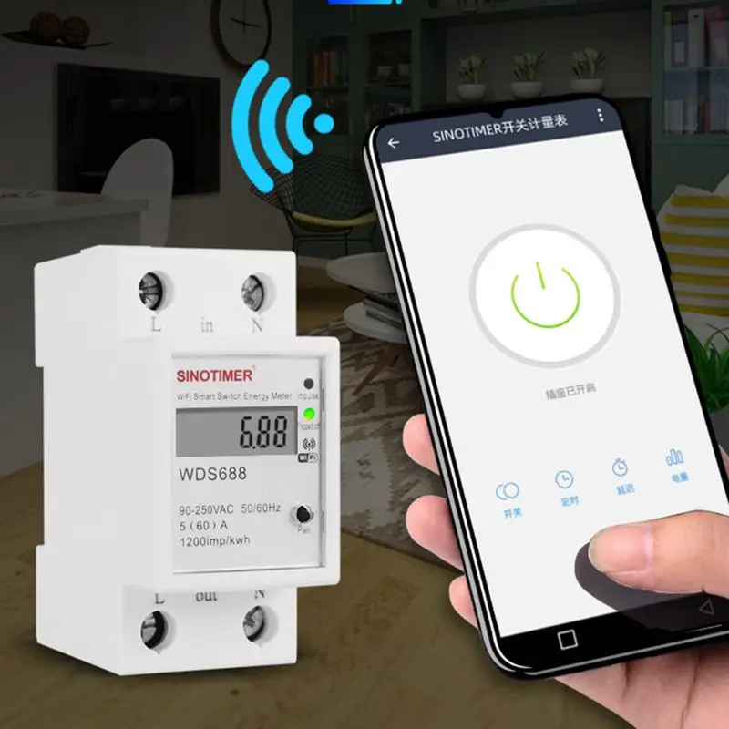 WIFI Din-рейка AC 90-250 В Амперметр Вольтметр счетчик энергии однофазный умный