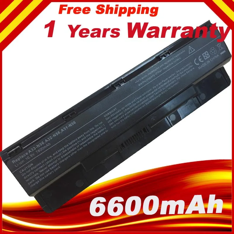 

6600 мАч 9 ячеек A32-N56 Аккумулятор для ноутбука ASUS B53V B53A F45A F45U R500N R500VD F55 N56D N56DY N56J N56JK N56VM N56VV N56VZ N56