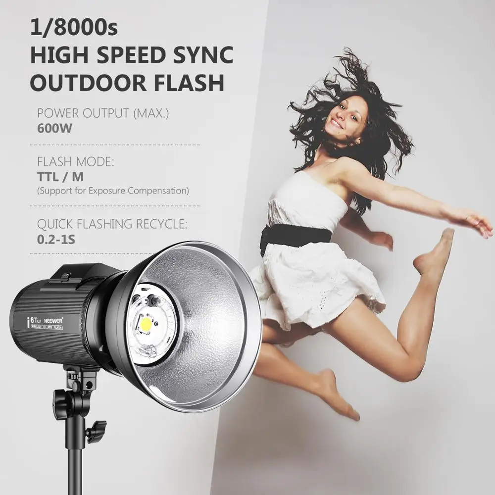Neewer i6T EX 600 Вт 2,4 г ttl Студия стробоскоп 1/8000 HSS вспышка моносвет Совместимость с Nikon, беспроводной триггер/моделирование лампы/Recycl