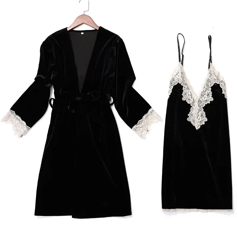 Сексуальные женские велюровые пижамы наборы топ на бретелях кимоно 2 шт. зимняя