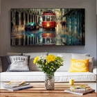 Ретро городская масляная живопись, абстрактный пейзаж, холст, плакаты и принты, настенные художественные картины для гостиной, Декор