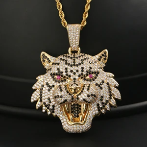 

Iced Out Micro Pave Cubic Zirconia Lion Head Pendant Necklace For Men's Hip Hop Jewelry Fashion Design Rock Fashion Gift