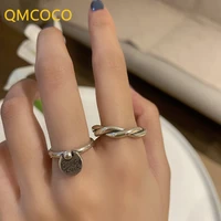 qmcoco koreansilver color good luck english lettern pendant rings women fashion creative cross punk geometric party jewelry