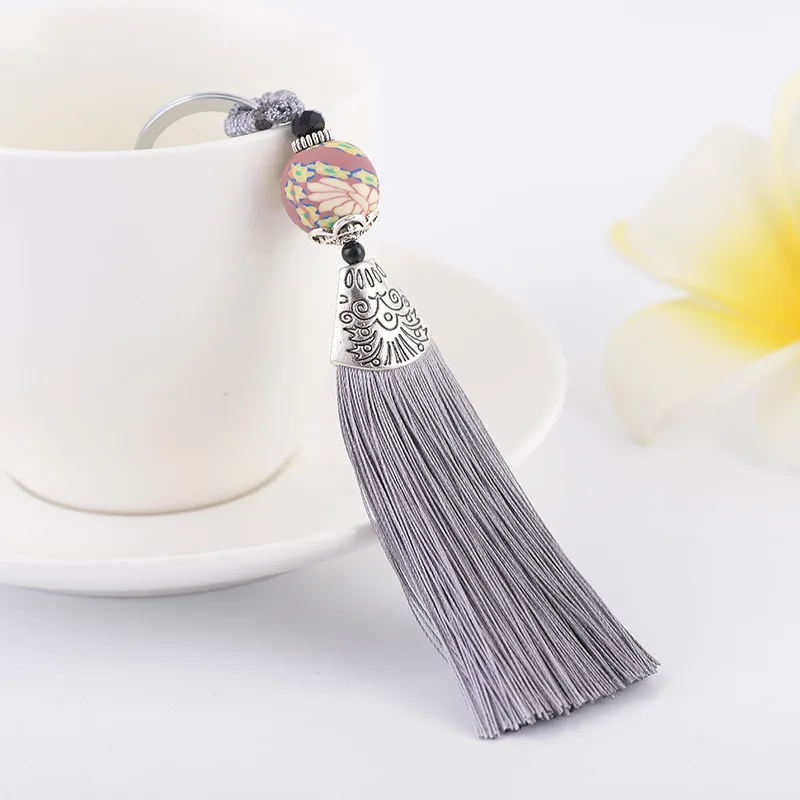 Trendy Retro Chinese Style Series Ice Silk Tassel Keychain Ladies Backpack Mobile Phone Car Key Pendant Fashion Gift Ornament