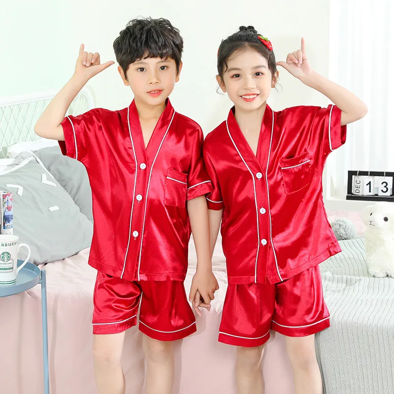 Летняя атласная пижама для девочек шелковые пижамные комплекты с шортами пижамы