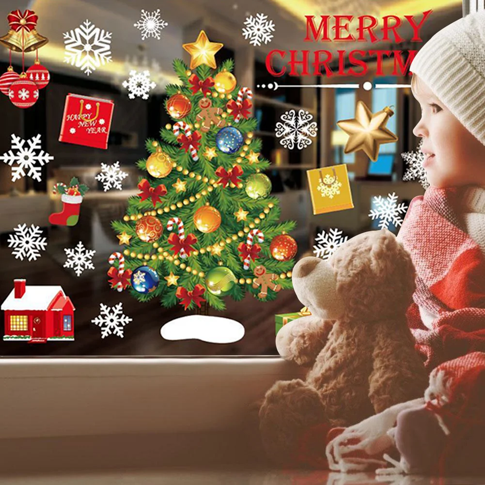 Рождественские наклейки на окна настенное украшение с новым годом вечерние