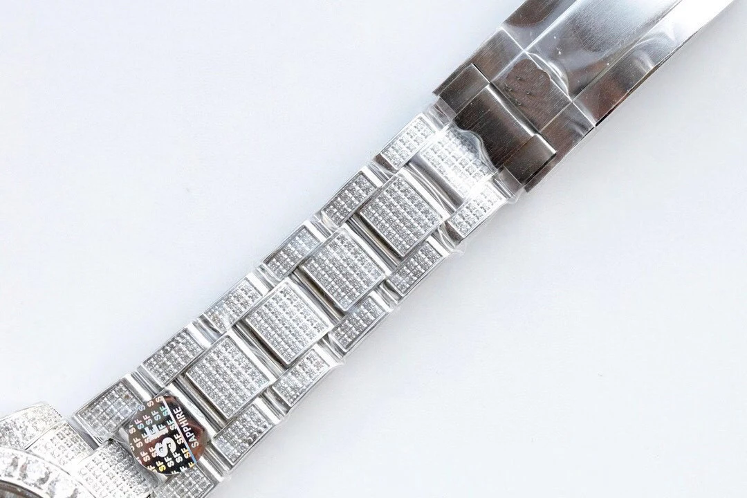 

Luxury Brand Mens Automatic Mechanical Stainless Steel Sapphire ETA2813 Full Iced Diamonds Luminous Silver Green Limited Watch