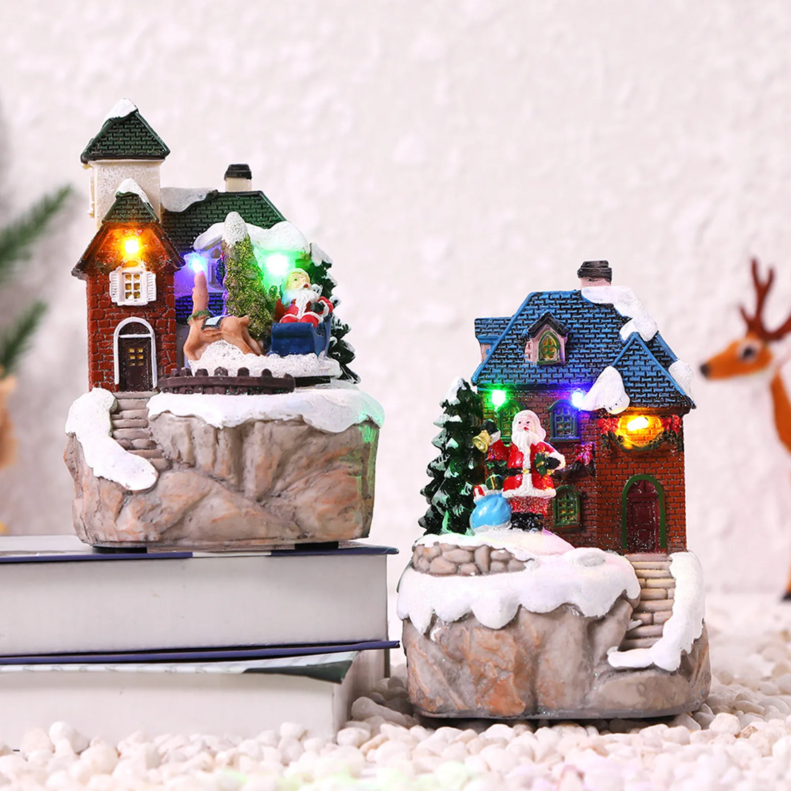 snow houses with colorful flashing led light christmas decoration for home new year kids gift resin christmas scene village free global shipping