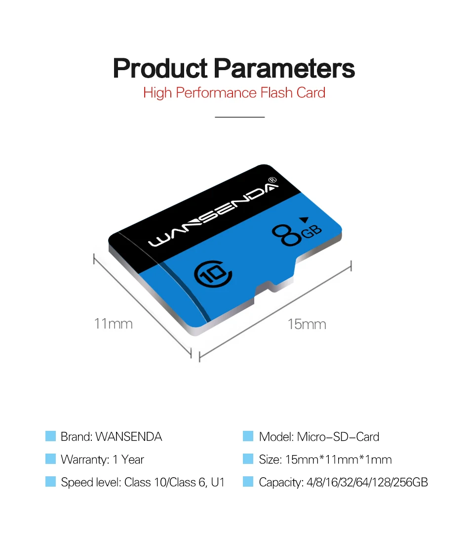 Высококачественная Micro-SD карта Wansenda 4 ГБ 8 ГБ 16 ГБ 32 ГБ 64 Гб 128 ГБ 256 Гб карта памяти TF карта Бесплатный SD адаптер Розничная упаковка