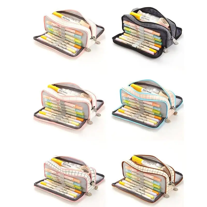 

Large Capacity Pencil Case Kawaii Canvas Pencilcase Internal School Pencil Stationery Material Pouch Escolar Design Layered G0E5