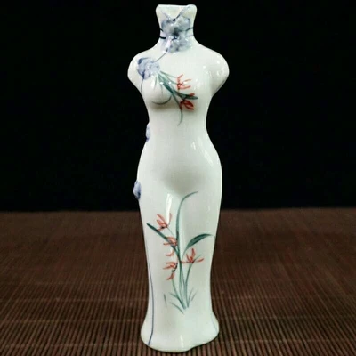 Изысканные антикварные фарфоровые сине белые украшения Ваза в форме платья