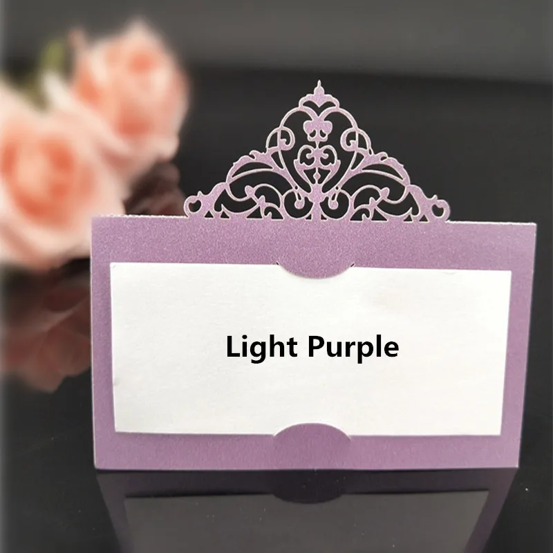 light purple 100 шт 9*9 см свадебные настольные карты Лазерная резка место именные карты для свадьбы детский душ день рождения праздник украшения 5Z-SH873-100 - Цвет: light purple
