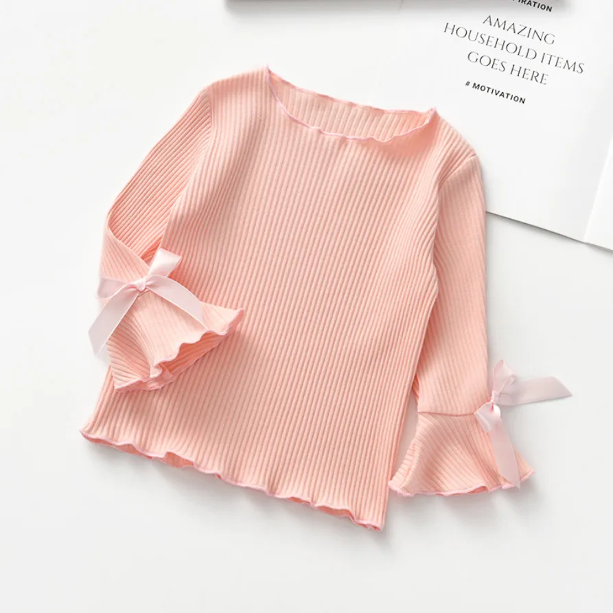 Розовый Fashion Baby Girls T Shirts For Autumn Spring Infant Toddler Girl Bottoming shirt Kids Long Sleeve T shirts Top Children Clothes - Цвет: Розовый