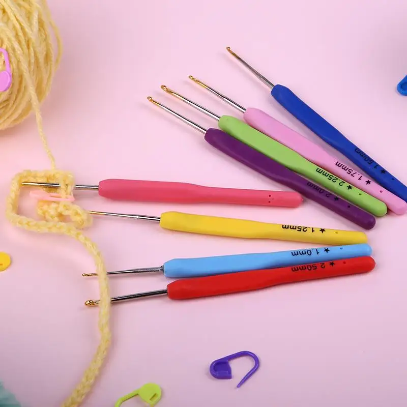 8Pcs/Set Multicolor Crochet Hooks Plastic Handle Aluminum Knitting Needle Yarn Sweater Weave Sewing Craft Tools Weaving Kit | Дом и сад