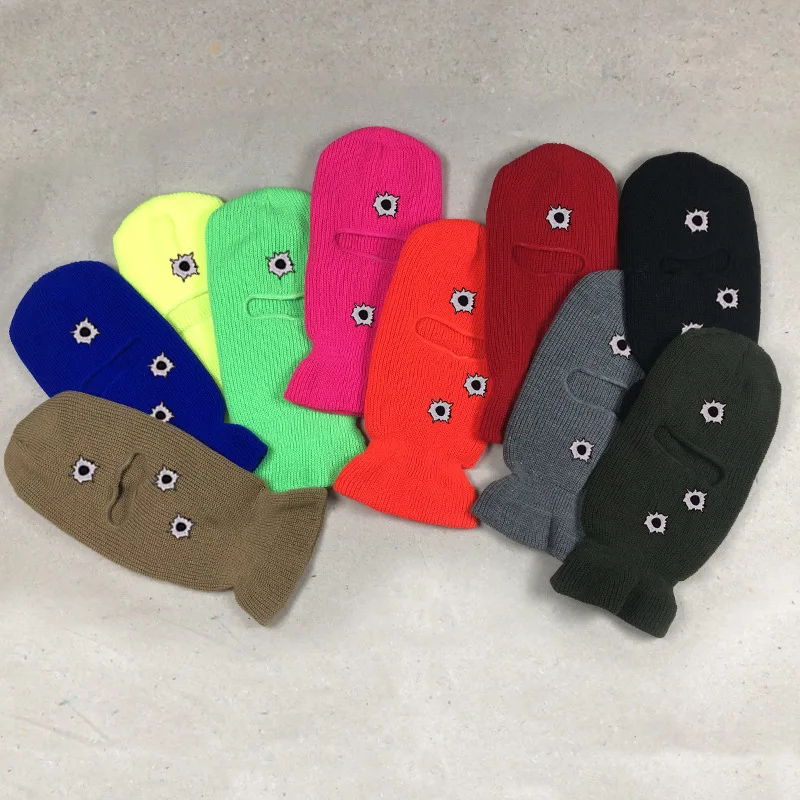 

Winter Warm Full Face Mask Hats Single Hole Mask Balaclava Winter Ski Full Face Hat Unisex Knitting Embroidered Beanie Caps